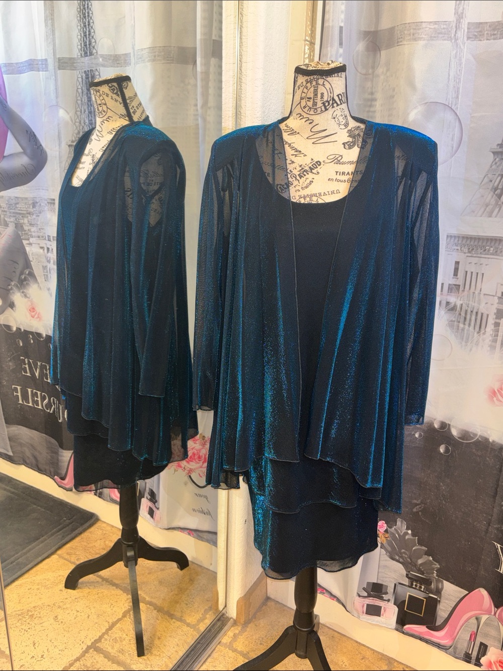 Vintage Patra Shimmery Dress with Open Front Sheer Jacket